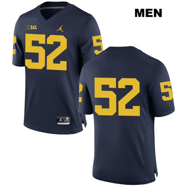 Men's NCAA Michigan Wolverines Bryce Chamberlain #52 No Name Navy Jordan Brand Authentic Stitched Football College Jersey WJ25T11LS